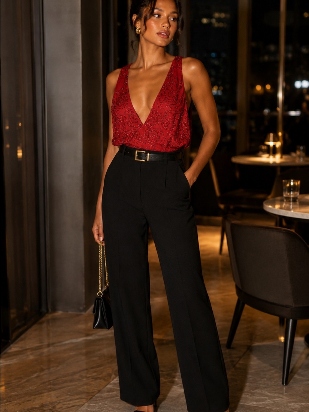 VALENTINO, Gorgeous, Deep red, beaded top